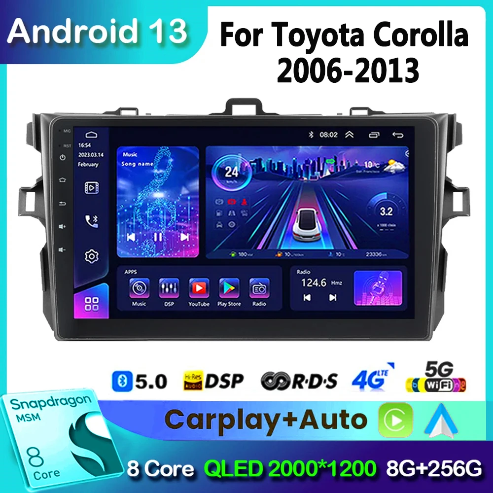 

Android 13 Car Radio Multimedia Video Player for Toyota Corolla E140/150 2006-2013 Autoradio Carplay Gps DVD 8 Core 2Din