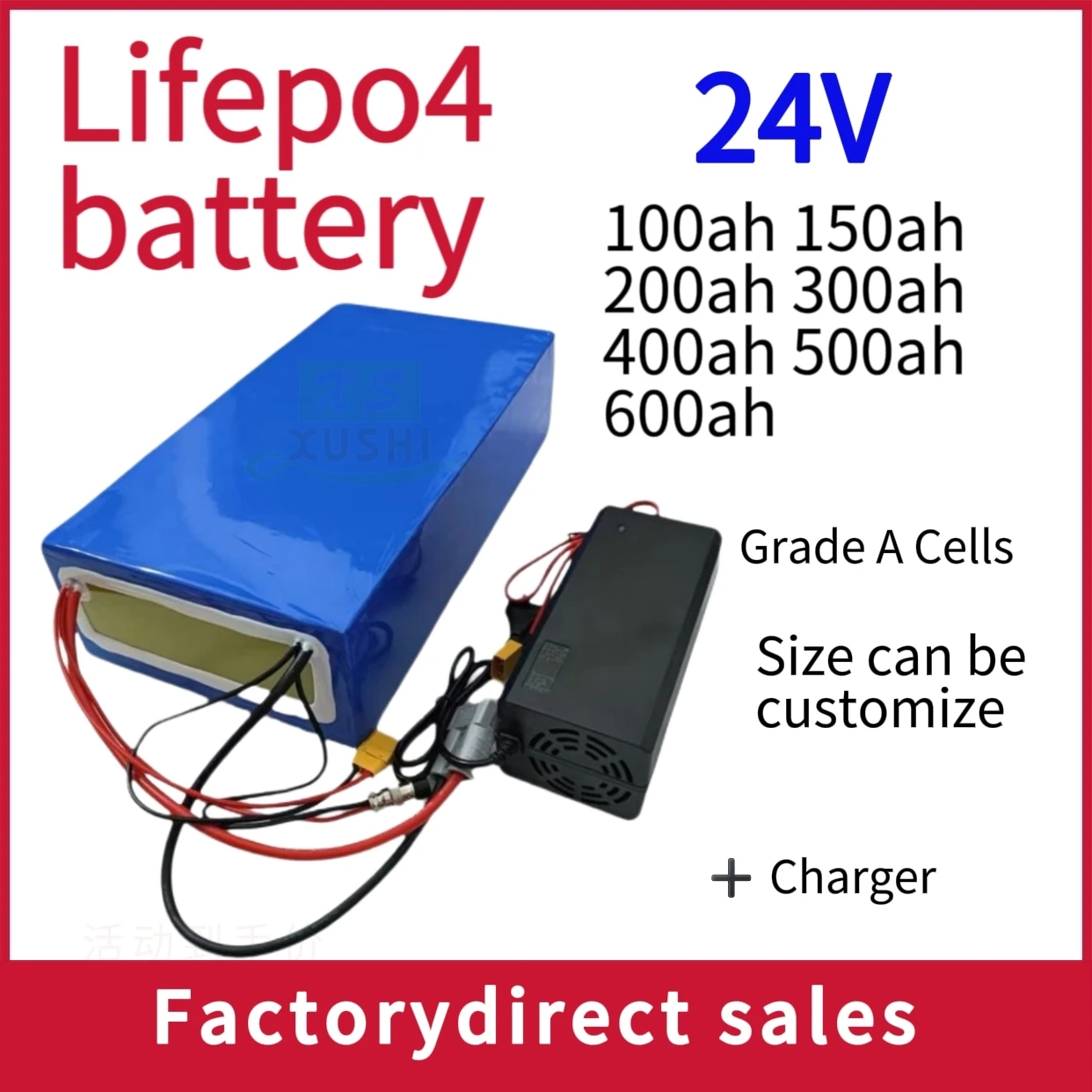

LiFePO4 Batterie 24V 100Ah-600Ah Rechargeable Battery for 2000W Solar System UPS Trolling Motor RV Boat