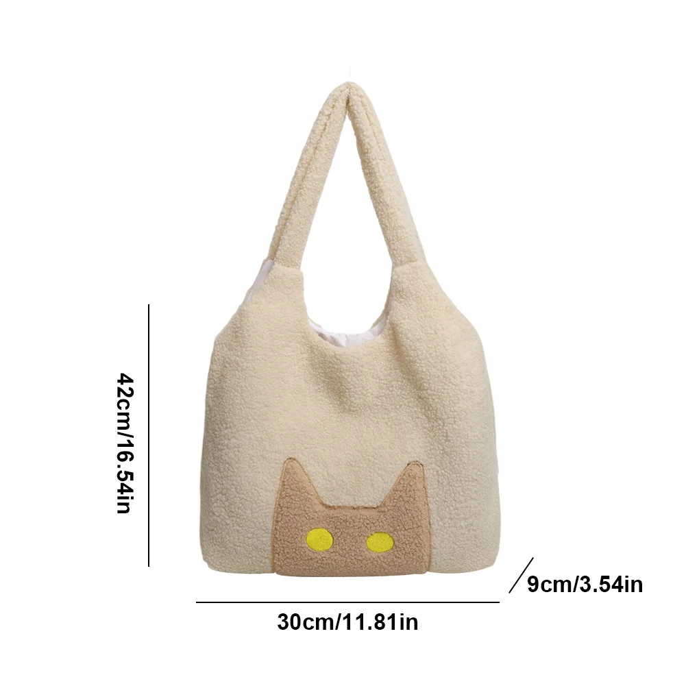 

Women Lambs Wool Plush Tote Bag Cute Cat Shoulder Bag Large Capacity Satchel Bag Fluffy Purse Shopping Dating Bag