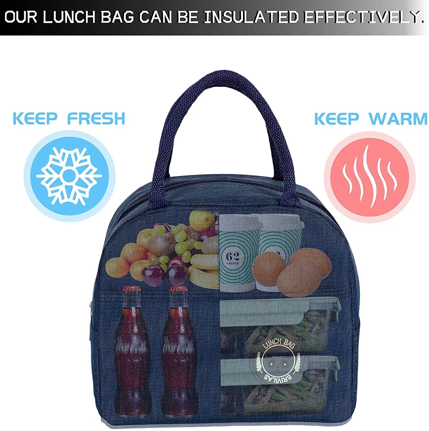 Lunch Box Thermal Bag Blue Color Pocket Cute Sweet Trendy Tote Food Storage Bag Convenient Kids Garland Letter Printing Series