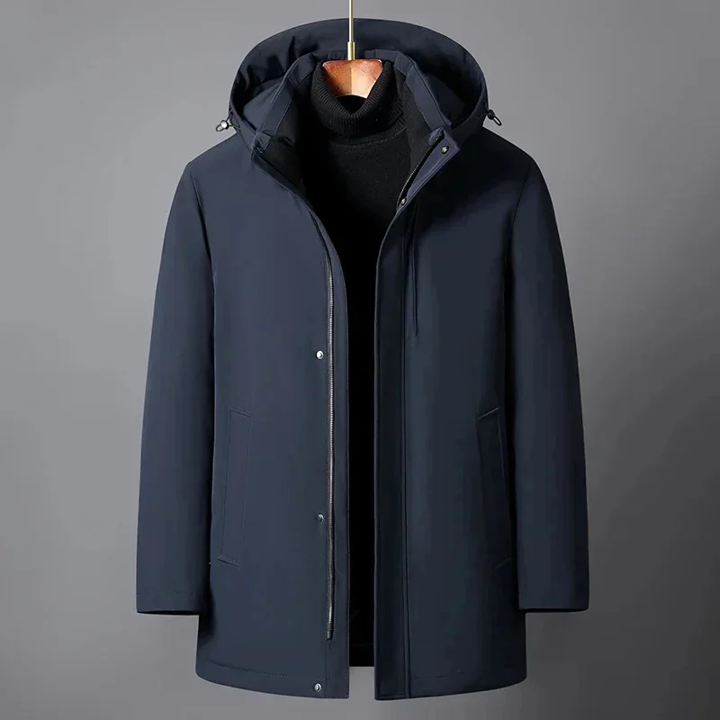 Middle-aged Men Down Jacket Winter High Quality Brand Liner Detachable White Duck Coat Hooded Thick Warm Parkas