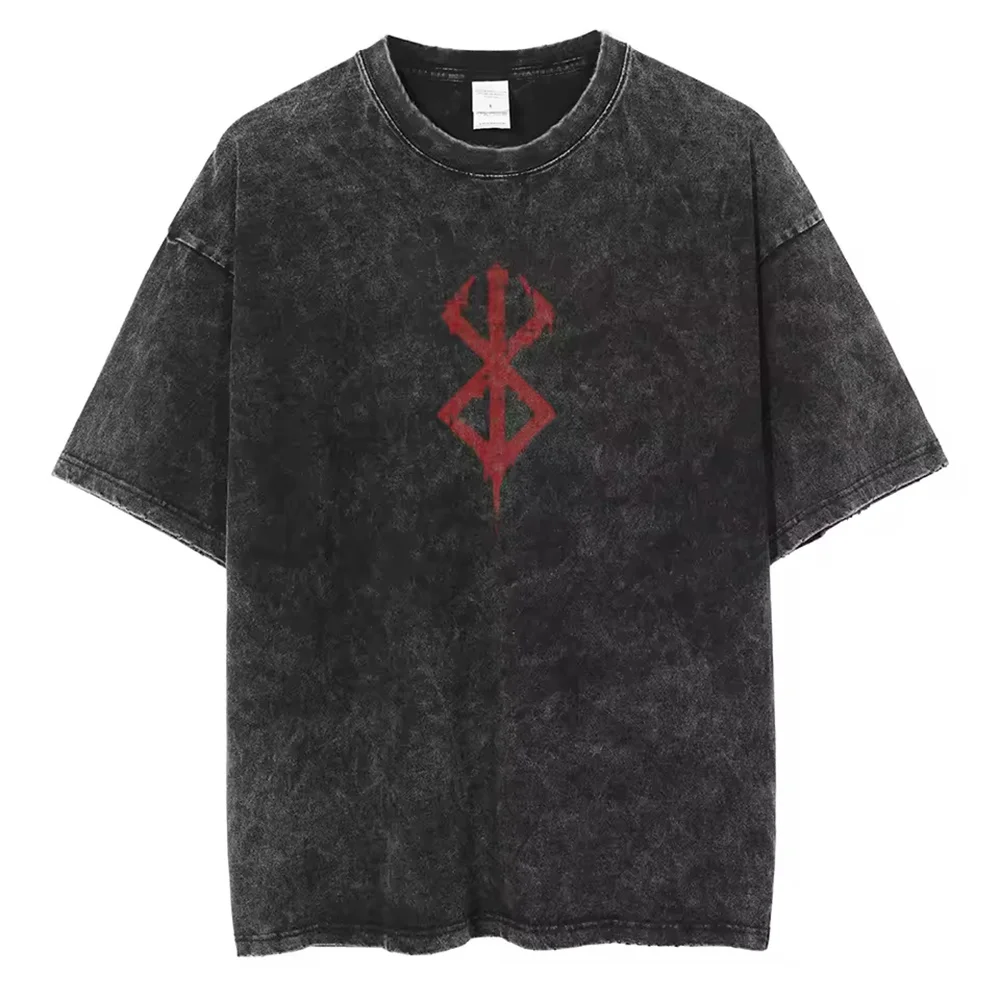 2026 Anime Berserk Cotton TShirt Hip Hop Streetwear T Shirt Guts Washed T-Shirt Summer Men Casual Loose Short Sleeve Harajuku