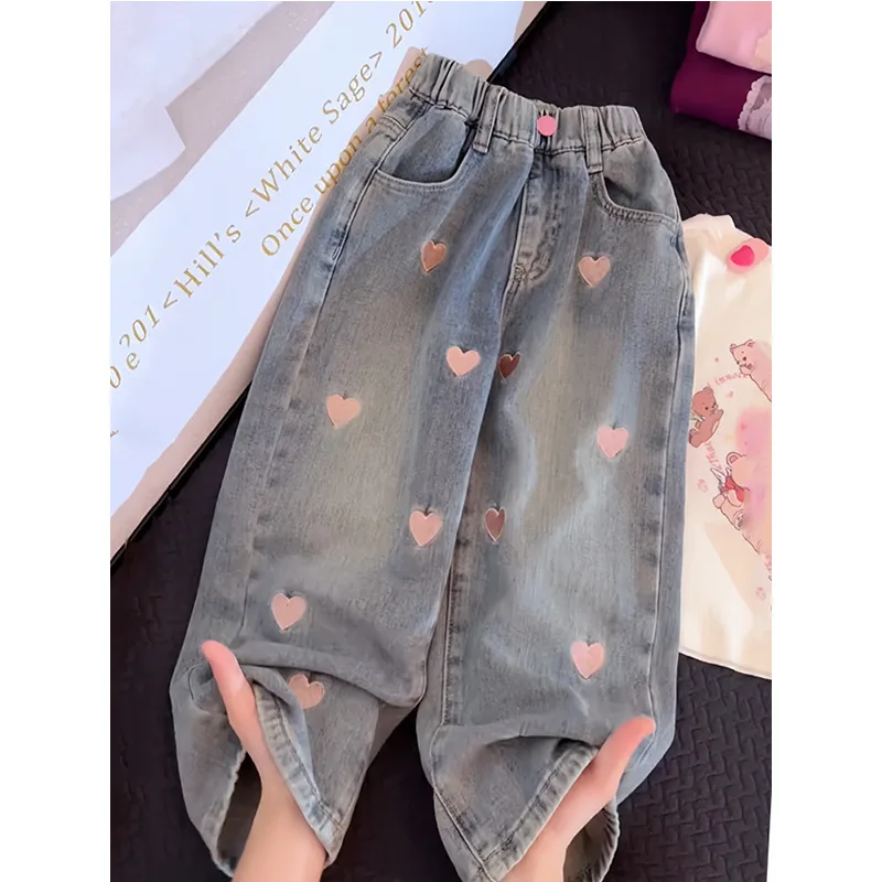 2026 Mädchenhosen Frühling Herbst Neue Hosen Gerades Bein Weites Bein Jeans Kinderjeans Mittlere Kindergröße – Detail 3