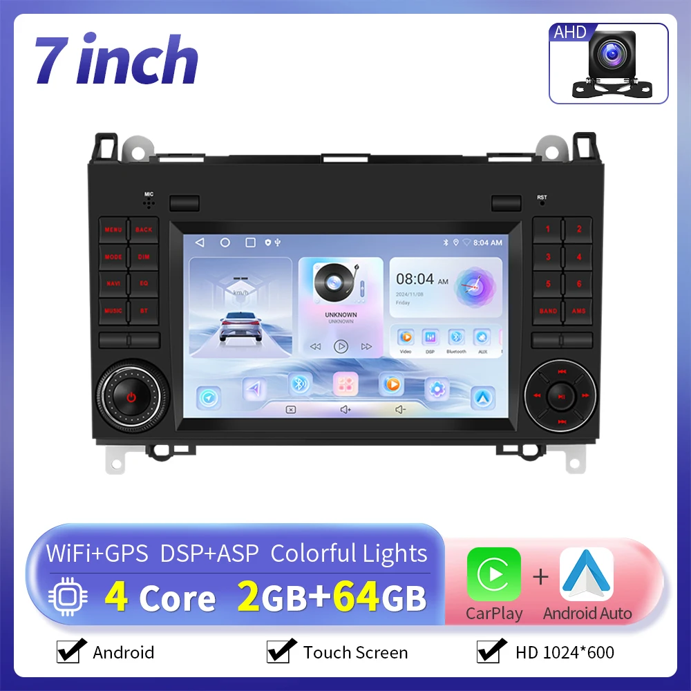 Camecho 2 + 64G Autoradio Voor Mercedes Benz W169 W245 B200 W906 Sprinter W639 Vito Draadloze CarPlay Android auto GPS Stereo Wifi