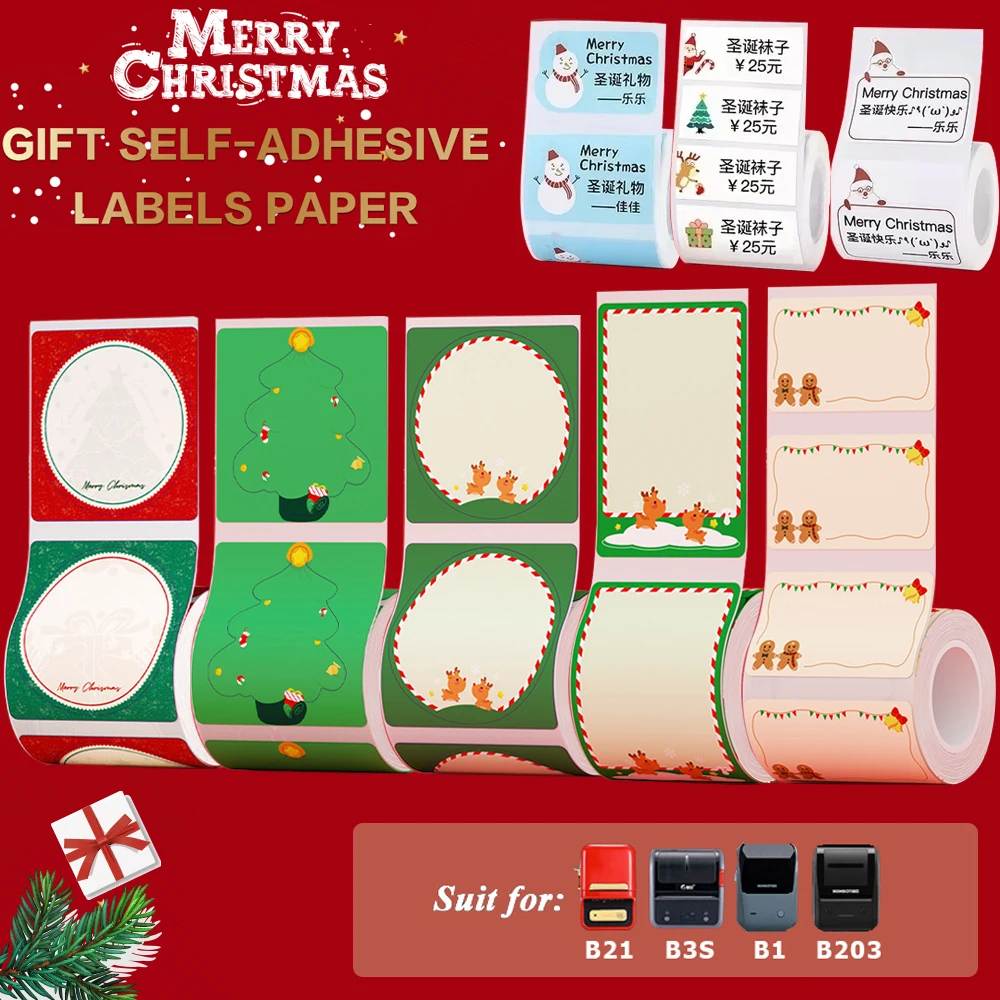 MERRY Christmas Self-Adhesive Label Paper for Niimbot B21 B1 B3S B203 B31 FOR Gift Tree Santa Claus Tags Decorative Party