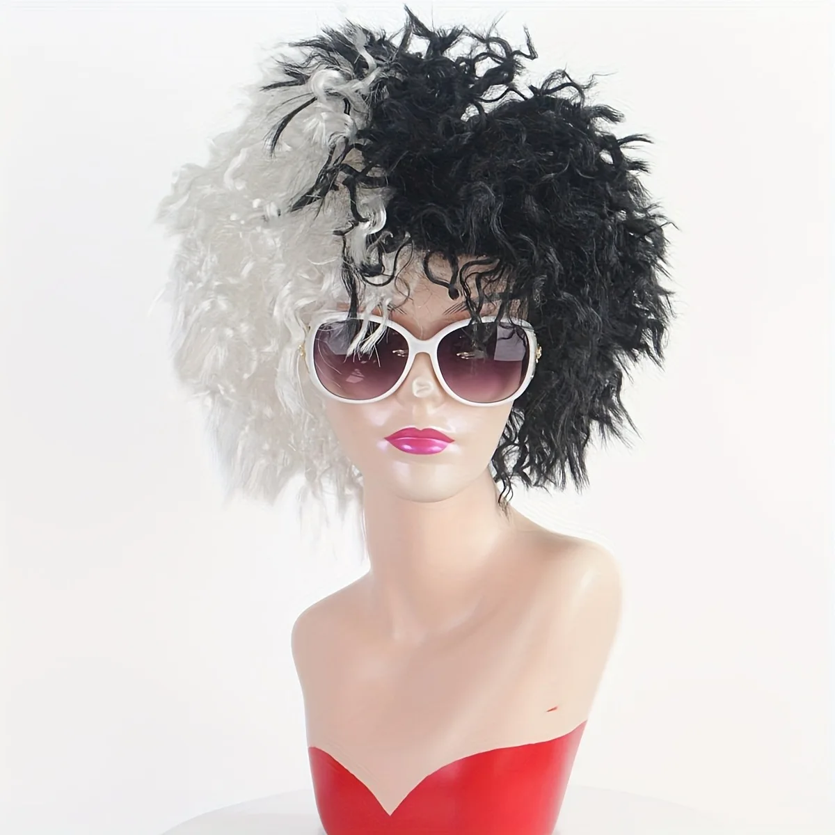 Synthetic Halloween Party Wig Short Curly Two Tone Black White Witch-Inspired Cosplay Explosive Costume Hair