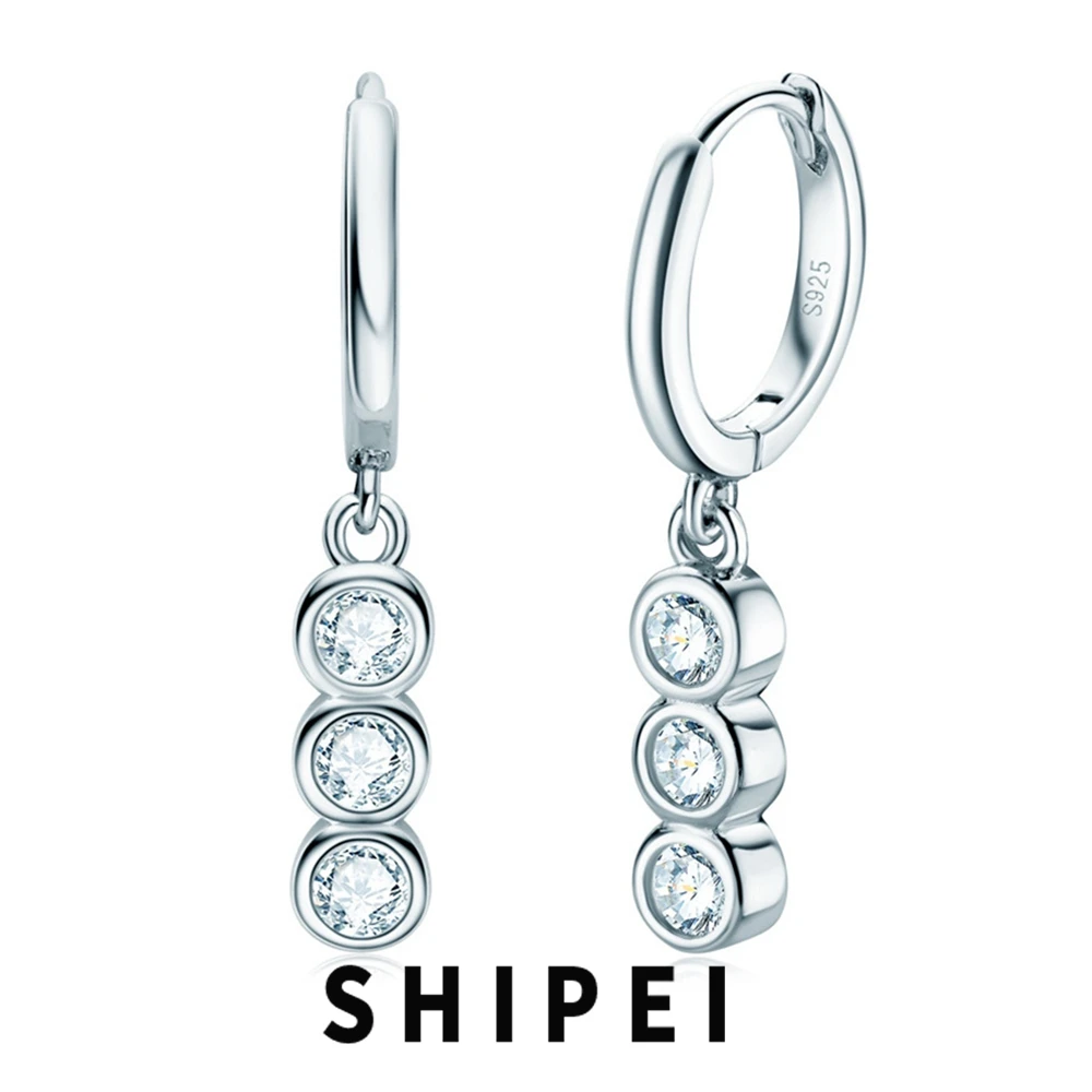 

SHIPEI 925 Sterling Silver VVS D Color Real Moissanite Diamonds Gemstone Dangle Hoop Earrings Wedding Engagement Jewelry GRA