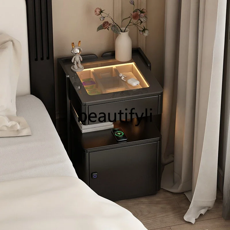 

Black smart bedside table rechargeable multi-function light luxury high-end master bedroom
