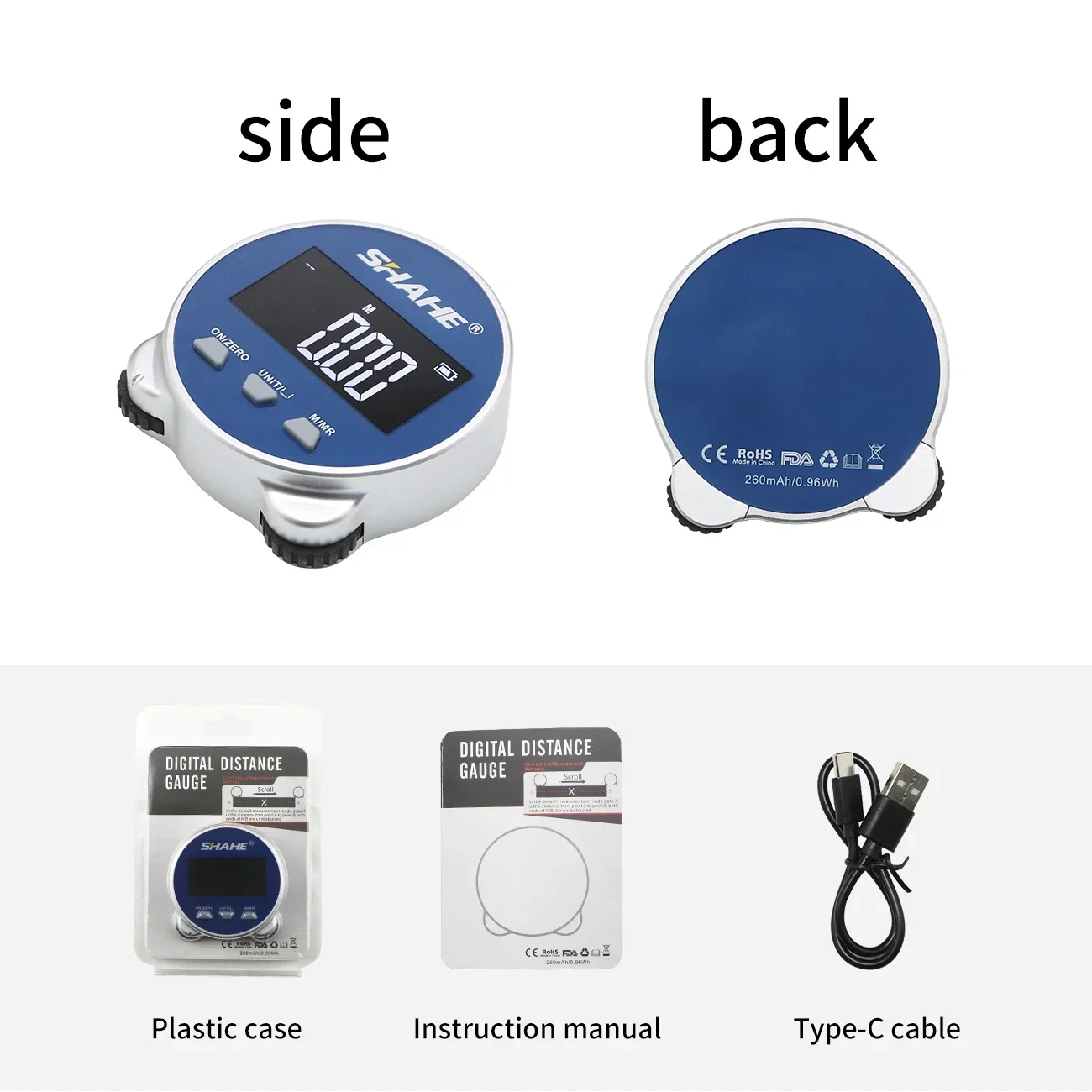 SHAHE Electronic Tape Measure With LCD Display Digital Ruler Type-C Rechargeable Length Measuring Tool For Flat Curved