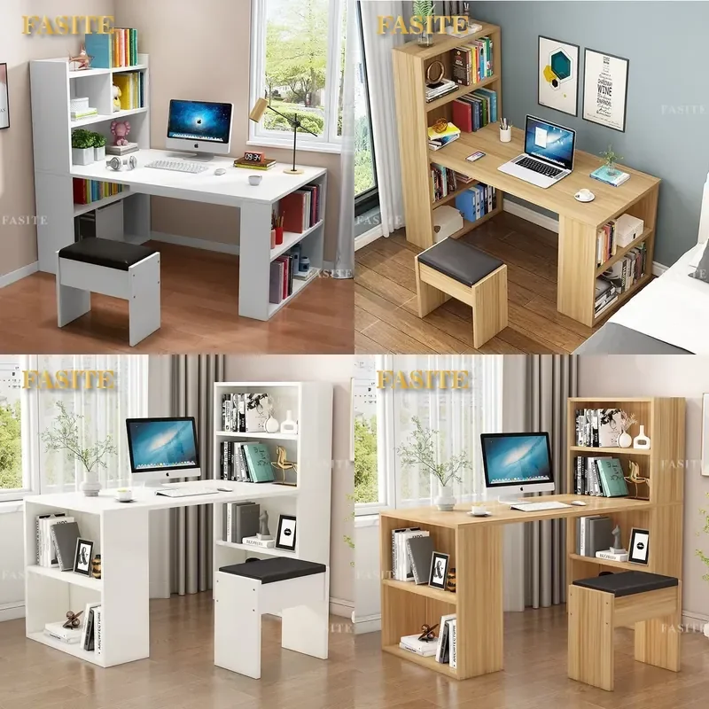 For Small Space Corner Desk Bookshelf Integrated Student Bedroom Computer Writing Table Home Office Rental Furniture Space
