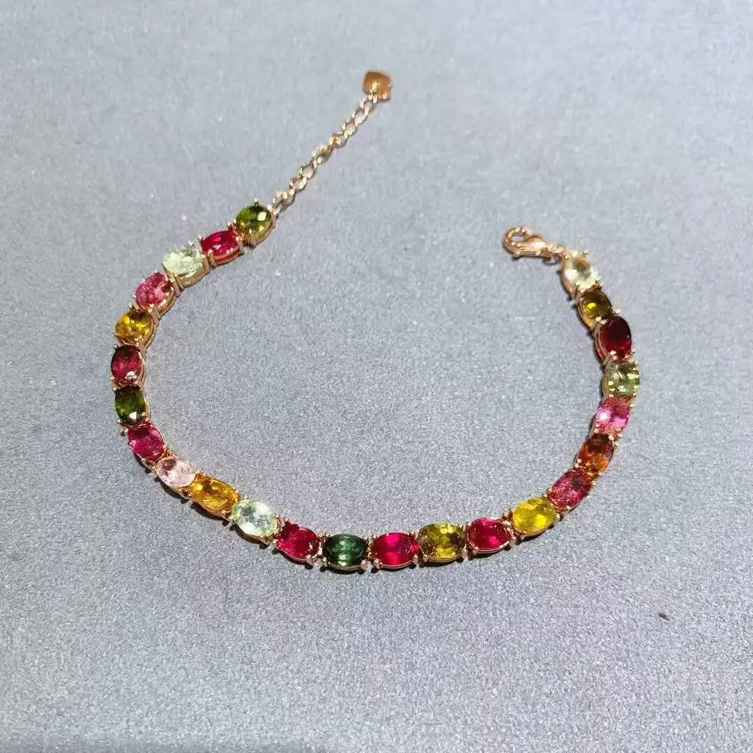 KJJEAXCMY High Women's Bracelet Natural Tourmaline S925 Silver Colorful and splendid The entire body is spotless and flawless