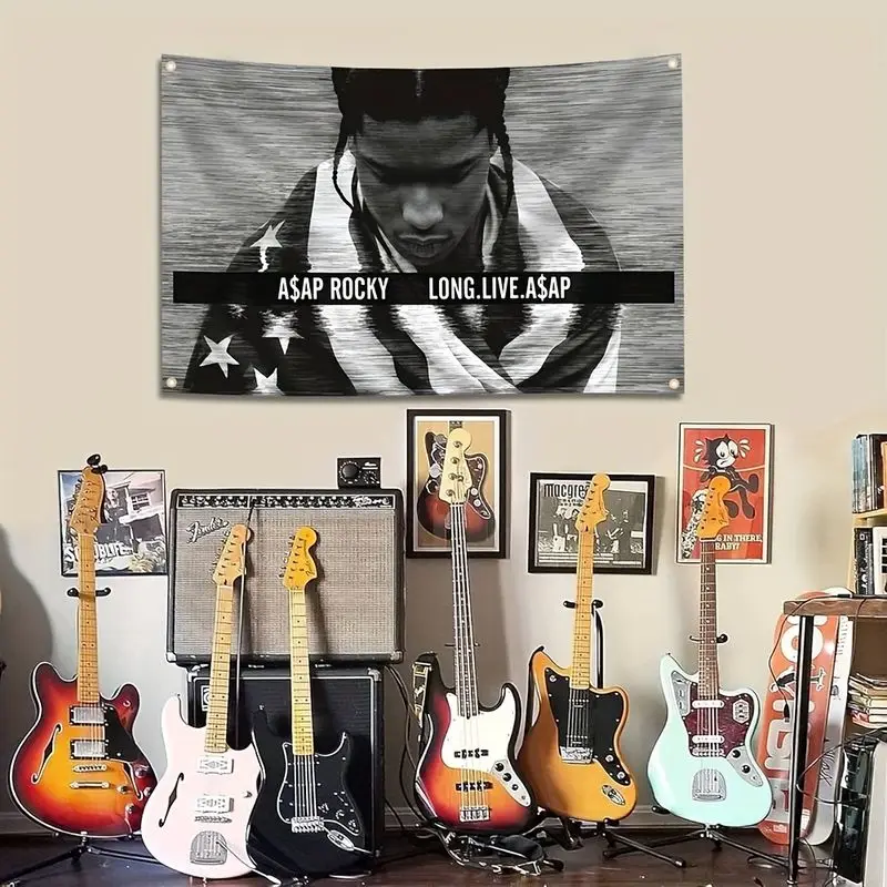 VIKAMA Black and White Retro Rap Singer Tapestry Background Hanging Cloth Trendy Cool Wall Decoration Room Decoration