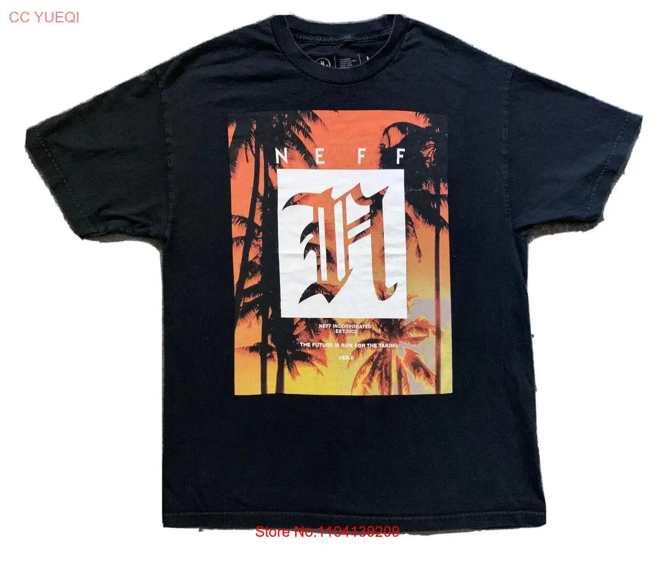 Neff Co. Paradise Mens T-Shirt Large Black Short Sleeve Orange Palm Tree Sunset long sleeves