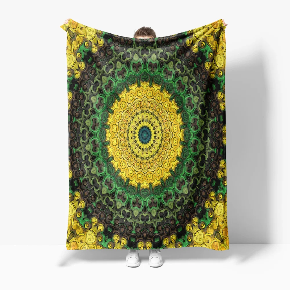 

Vibrant Mandala Pattern Fleece Blanket - Geometric Design Warm Cozy Throw Blanket for Sofa Bed Living Room Bedroom Decor