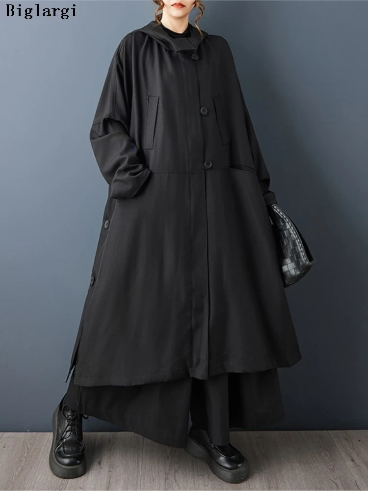 

Oversized Autumn Winter Hooded Trench Coat Women Loose Fashion Ladies Casual Woman Long Coats