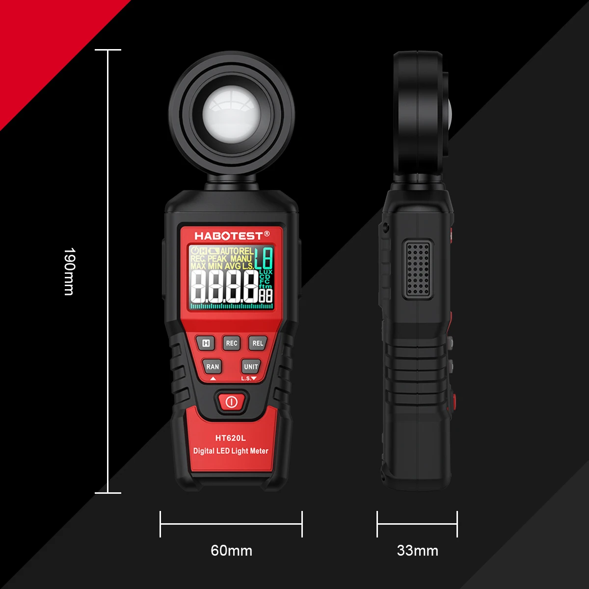 HABOTEST HT620 Luxmetro digital Iluminador profesional de alta precisión 180 °   con fotómetro Lux con sensor de luz giratorio