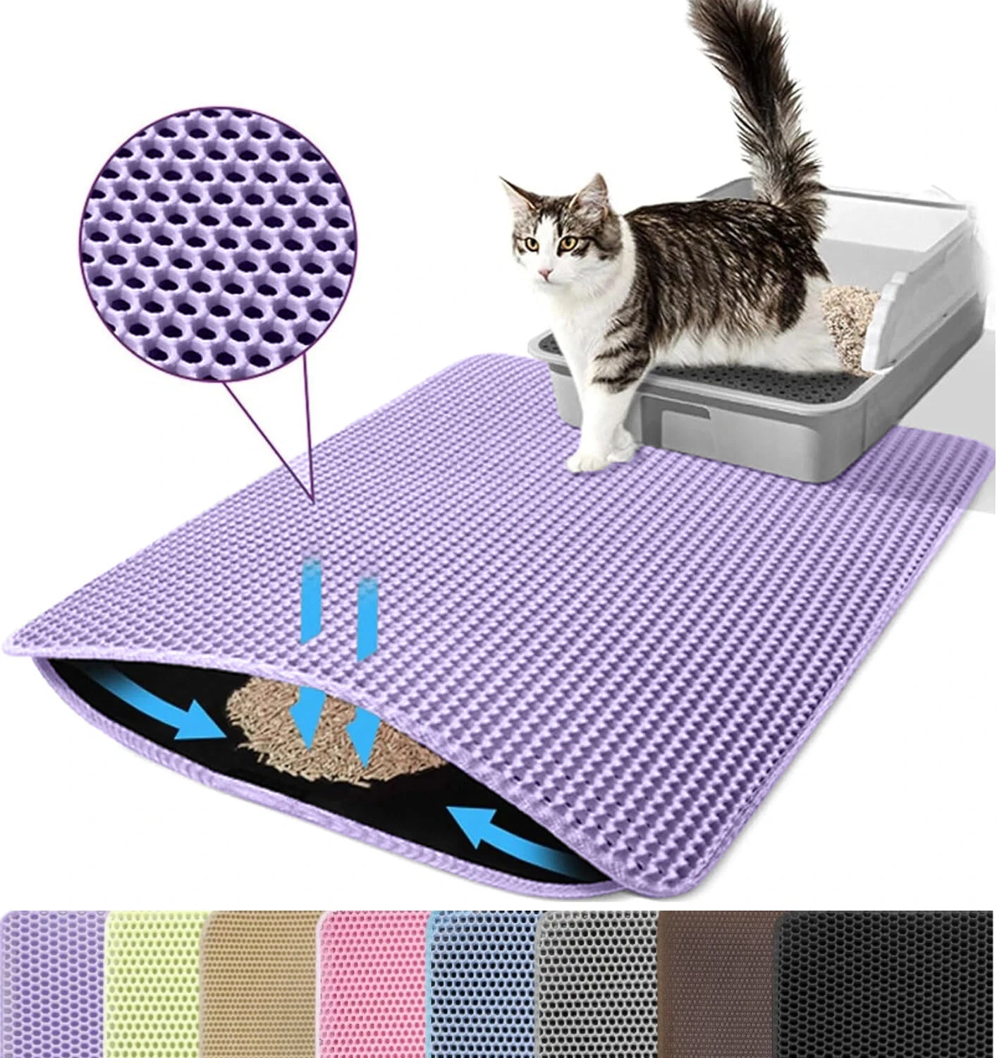 Paarse kattenbakmat dubbele laag huisdier antislip grote kattenbak filtermat slijtvast waterdicht antislip kattenbakmat