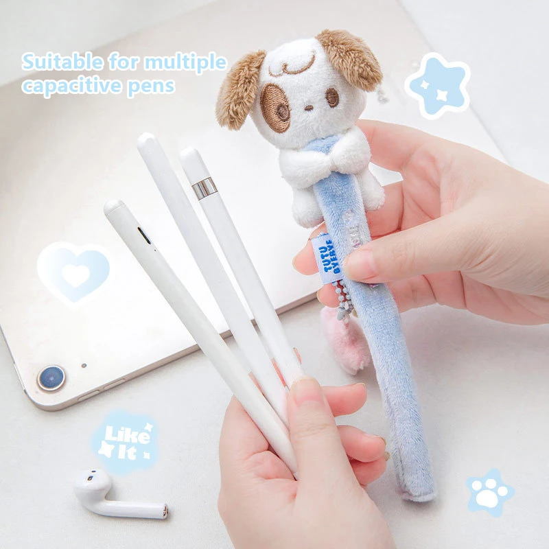 Adorável Plush Pen Case para o Estudante, Tablet Capa, Gato e Cachorrinho, Kawaii Dos Desenhos Animados, Pen Cover for Office Worker, Tablet Acessórios