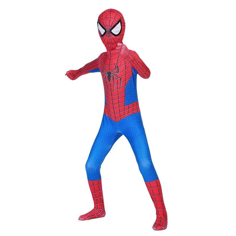 Kids Superhero Spider Costume Spandex Jumpsuit Halloween Cosplay Costumes Bodysuit Kids Head Cover Separation Party Set