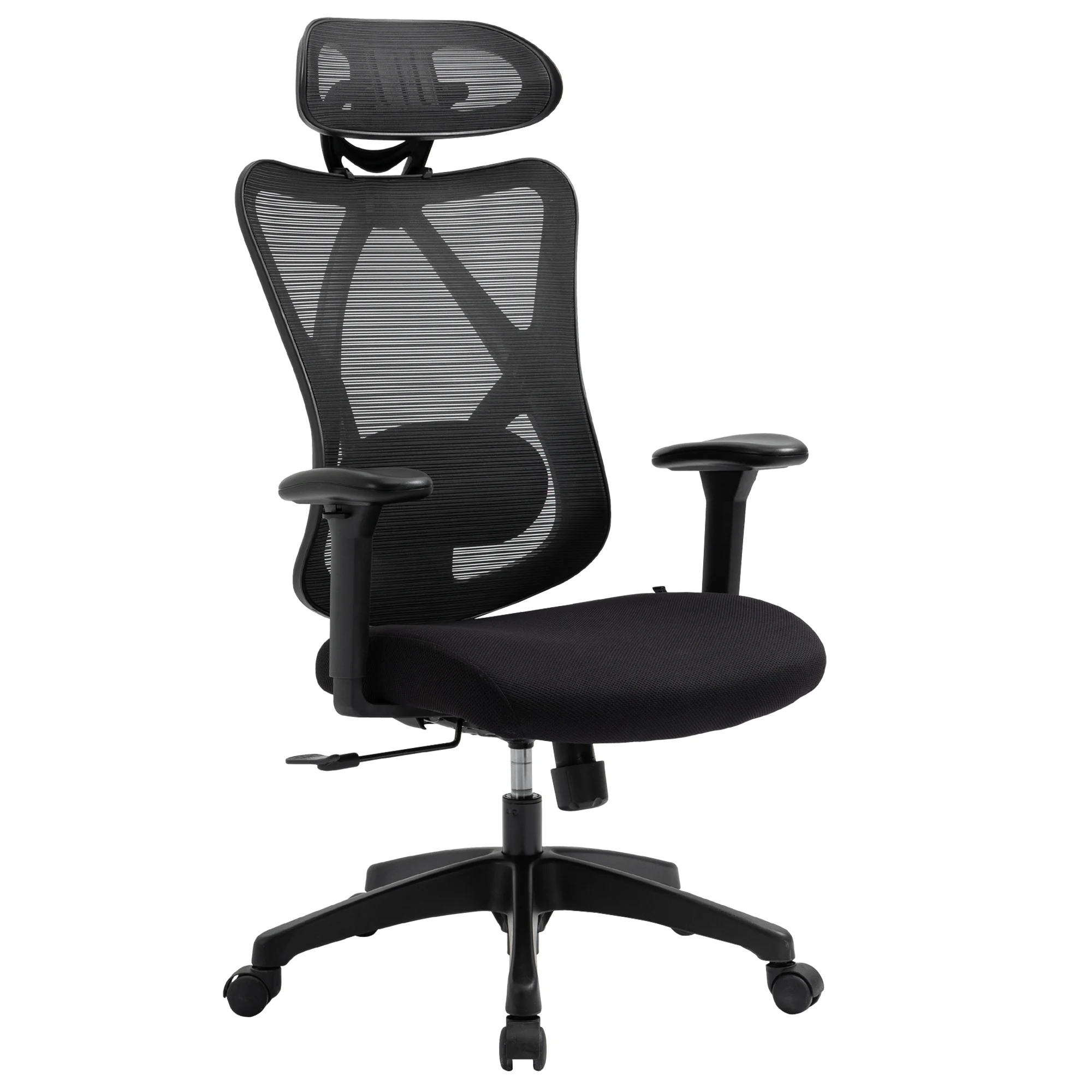 Vinsetto swivel office chair with armrest 2D height adjustable chair headrest Lumbar support 67x64x127cm black