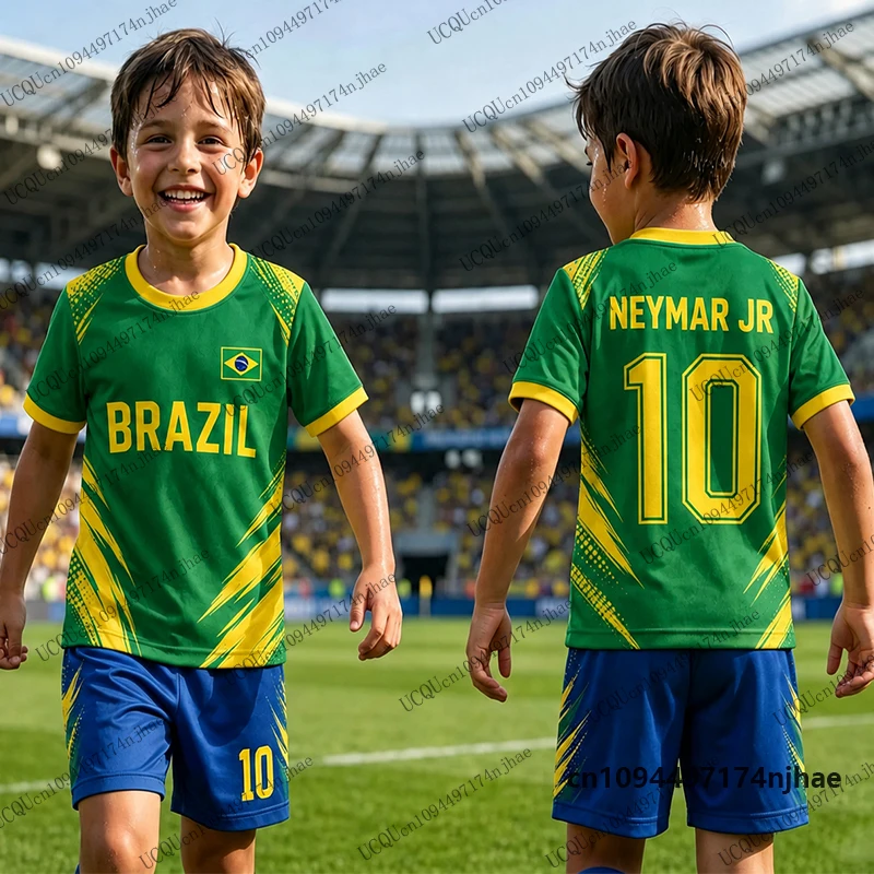 2-teiliges Outfit Kinder-Trainingsanzug Neymar # 10-teiliges T-Shirt+Shorts-Set Fußballtrikot Brasilien Fans Anzug Sportbekleidung für Kinder/Erwachsene – Detail 8