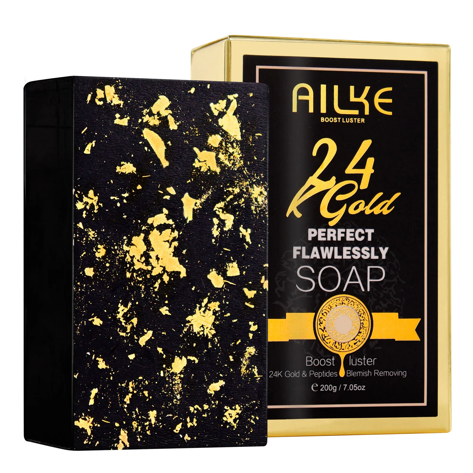 AILKE 24k Gold Foil Whitening Soap, Brightening, Even Skin Tone, Improve Skin Elasticity, Deep Cleaning, Remove Blemish, Spots