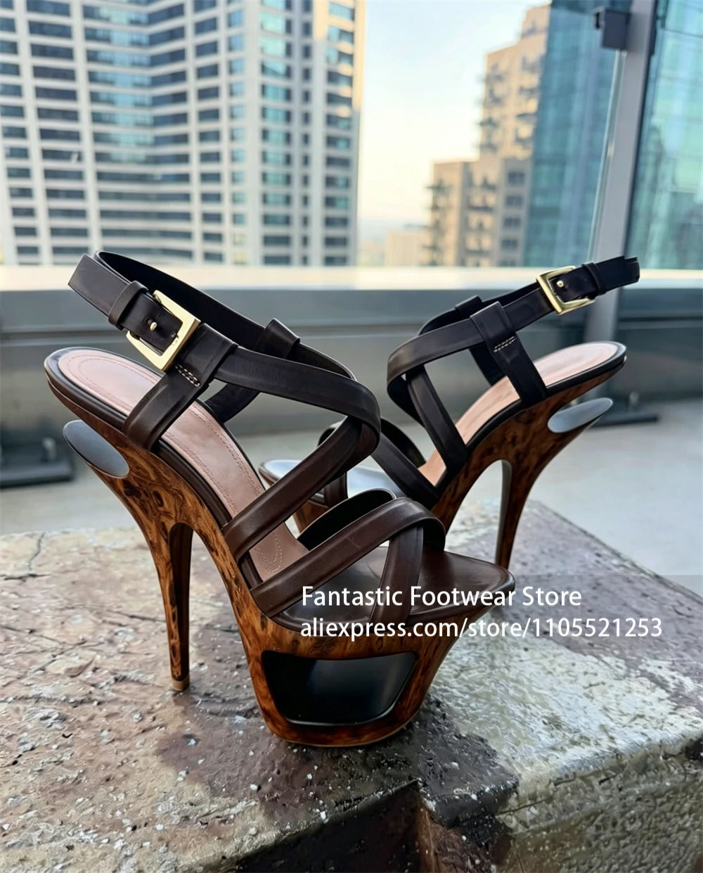 Sandal Hak Tinggi Motif Kayu d - Women Shoes Formal ulasan dan harga