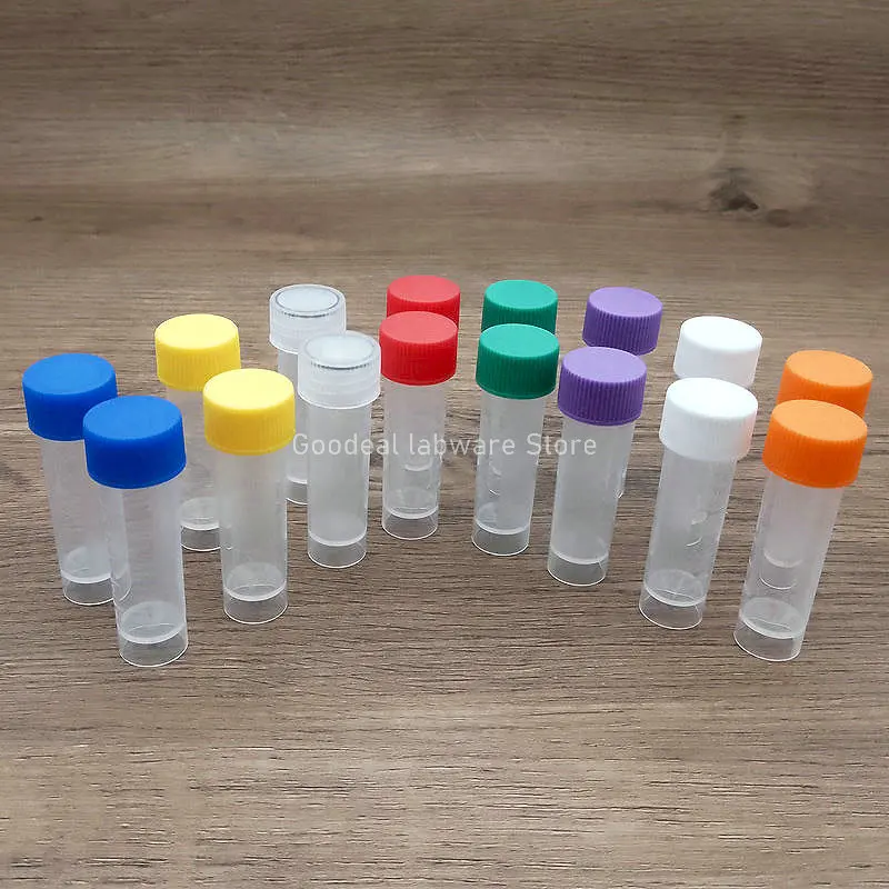 Lab 5ml Plastic Screw Mouth Freeze Tube with Leakproof Washer,Transparent Cryovial with Scale,Reagent/Ink Storage Tube