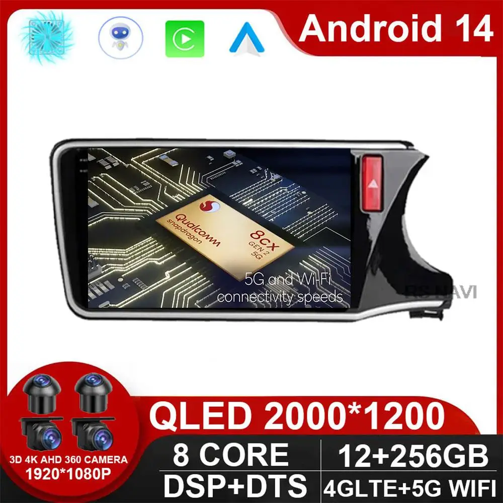 

10" Android 14 Player For Honda City Grace RHD 2014 2015 2016 2017 Car Head Unit Radio Stereo Multimedia GPS DVD Touch Screen