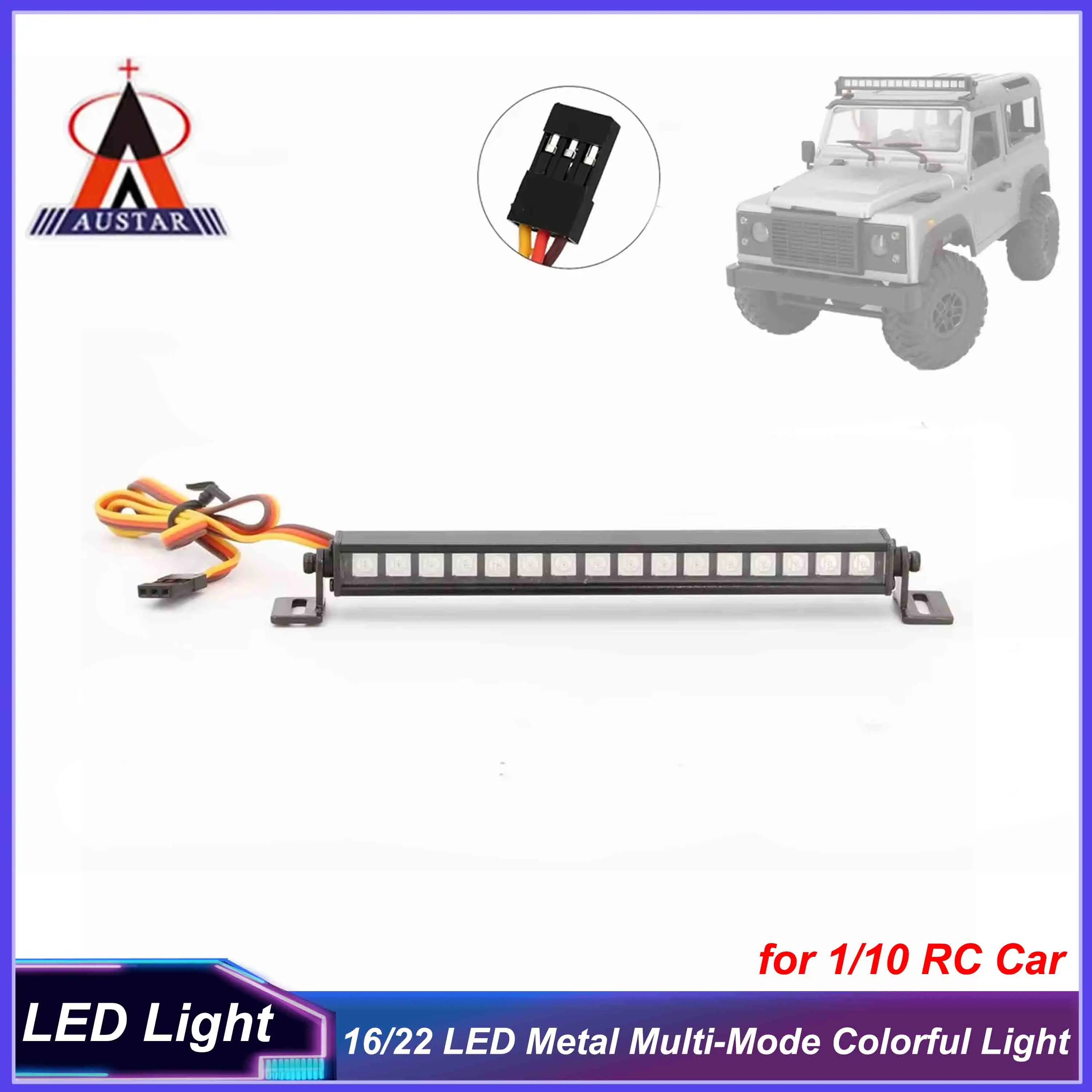 

16/22 LED Metal Multi-Mode Colorful Roof Lamp Light Bar for 1/10 RC Car Crawler Axial SCX10 90046 D90 Traxxas TRX-4 Accessories