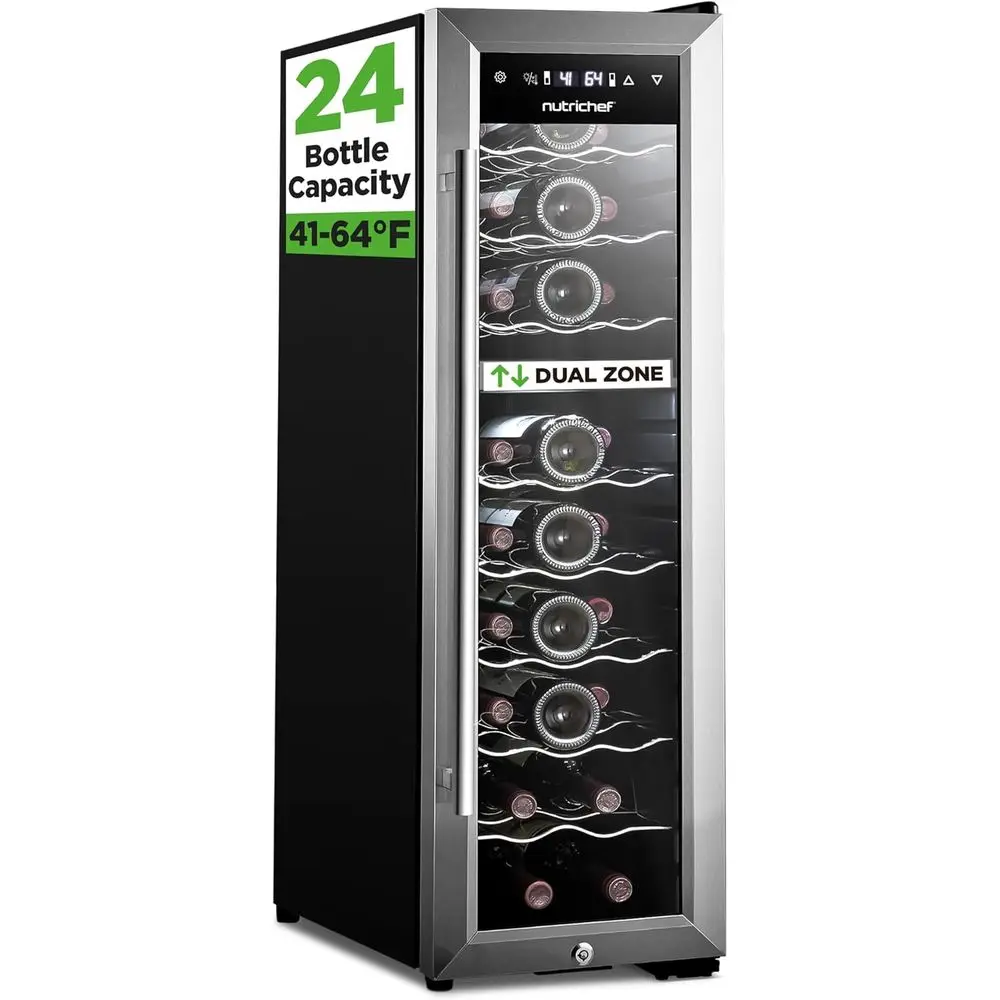 

24 Bottle Wine ridge - Dual Zone Wine Chiller, Adjustable Temperature 41° to 64°, Ultra Quiet Operation, ree Standing Wine Coole