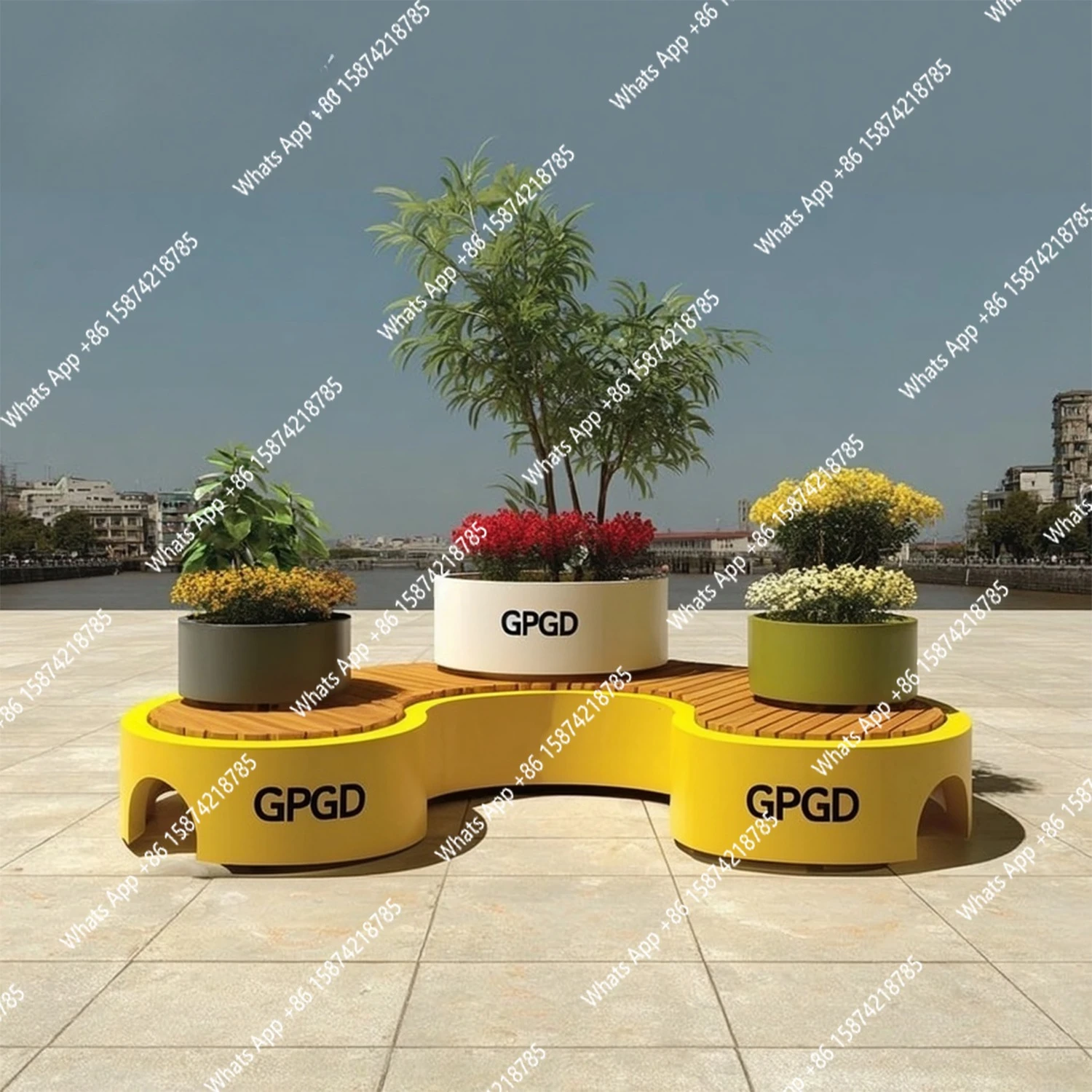 

Outdoor commercial street flower box seat combination stainless steel flower bed planting box indoor and outdoor courtyard