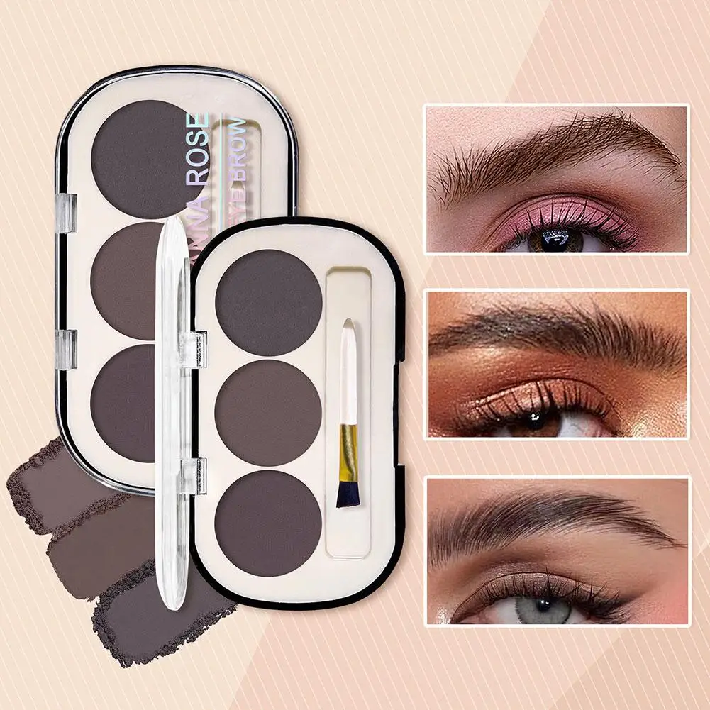 Paleta de polvos para cejas de 3 colores con cepillo para cejas, polvo resistente al agua y al sudor, representación de cejas naturales, Las largas y de Color Q4n3