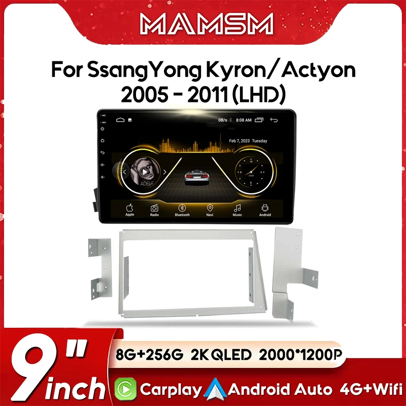 Android 13 для SsangYong Kyron Actyon C100 2005-2011 2K QLED Android Автомобильный радиоприемник Мультимедийный стереоплеер GPS CarPlay Auto 4G WIFI