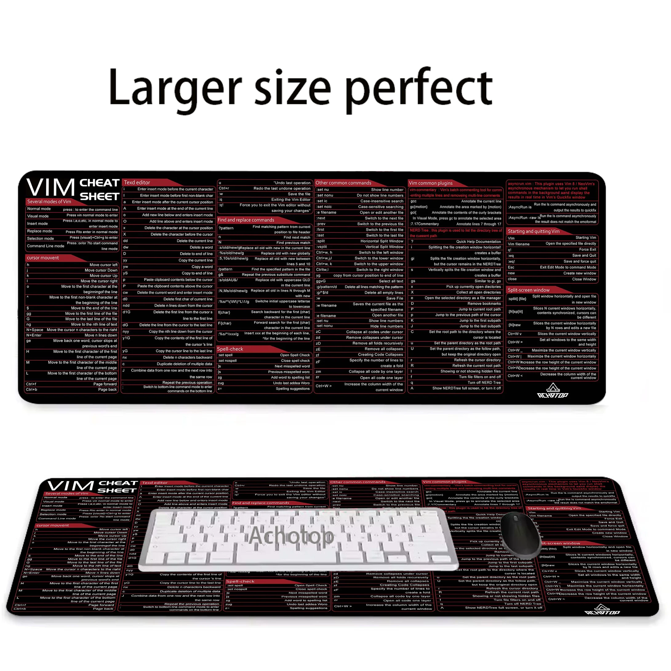 

VIM Shortcuts Mousepad Gaming Speed Keyboard Pads Office Anti-slip Mouse Pad XXL Rubber Carpet Locked Edge Mouse Mat 900x400mm