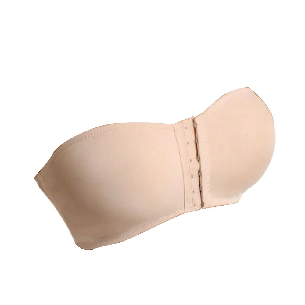

Strapless Front Button Bandeau Soft Cushion Invisible Seamless Push Up Bras Removable Padded No Underwire Tube Top for Women