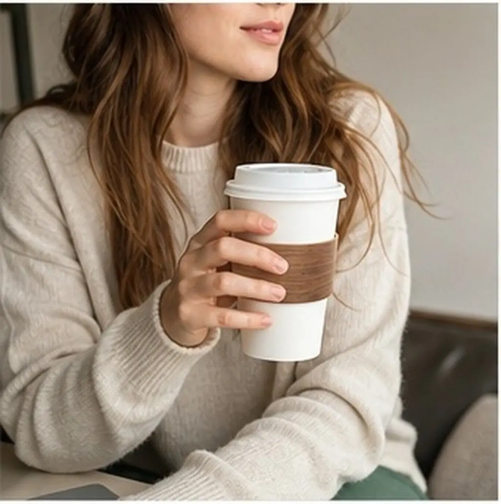 3pcs Walnut Wooden Cup Sleeves – Reusable Insulated Coffee & Cold Drink Sleeves, Eco-Friendly Heat Protector
