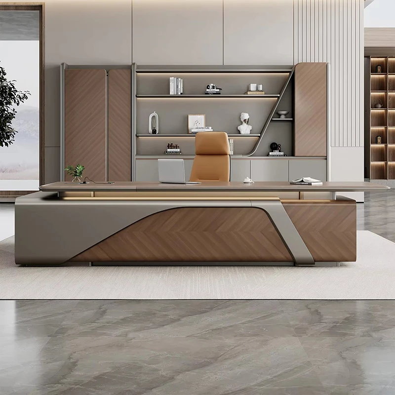 Boss Table Office Desk Simple Modern PVC Long-shaped Combination Side Cabinet Light Luxury President High-end Office