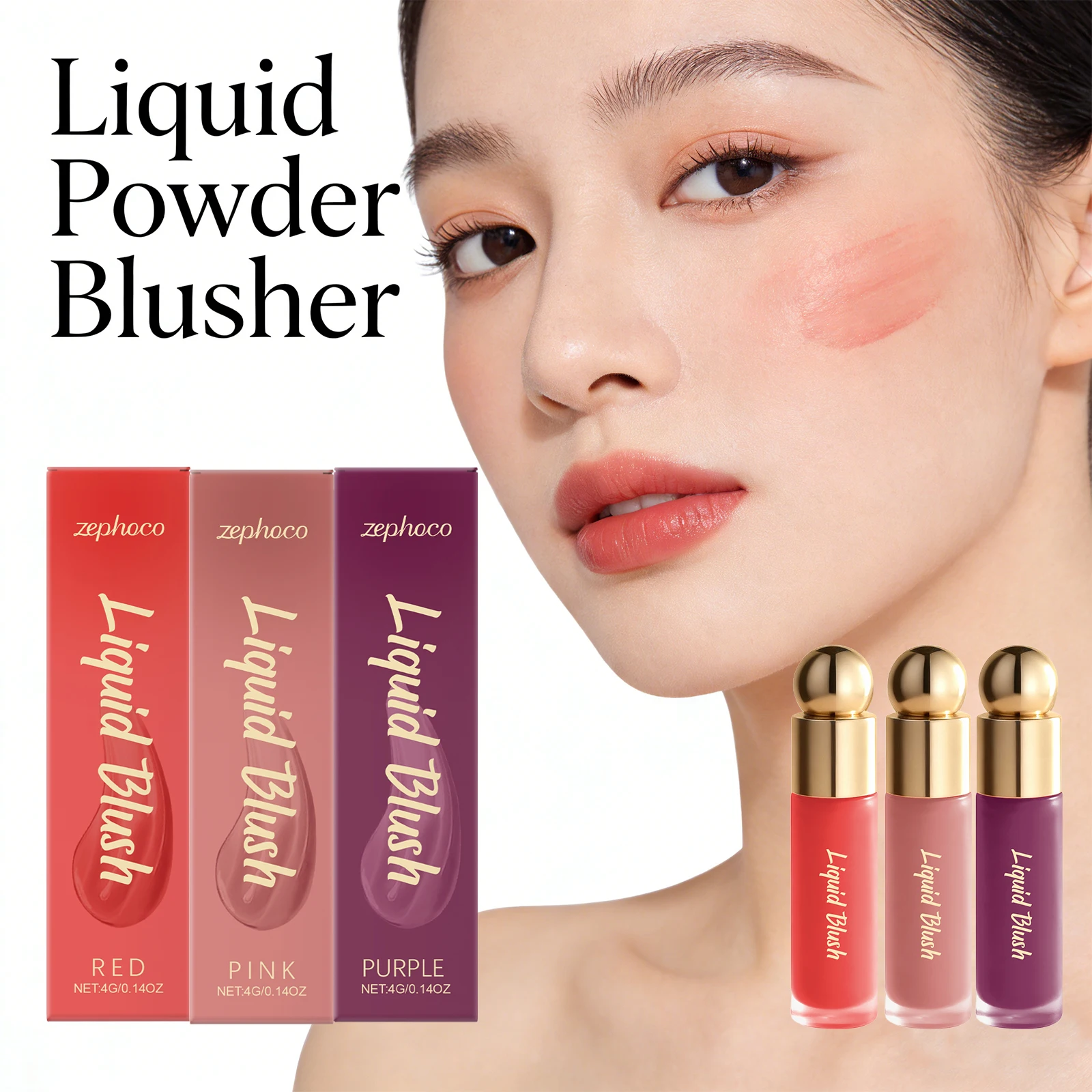 

3 Colors Liquid Powder Blusher Waterproof Powder Blusher Atmosphere Makeup Easy to Apply Long Lasting Face Makeup Contracts
