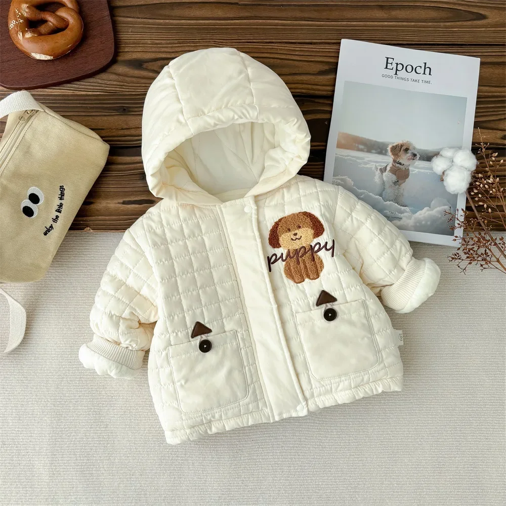 2024 Winter New in Kids Infant Boys Thicken Warm Outwear ,toddler Baby Hooded Zipper Cartoon Dog Jacket Top Outfits 0-3Y