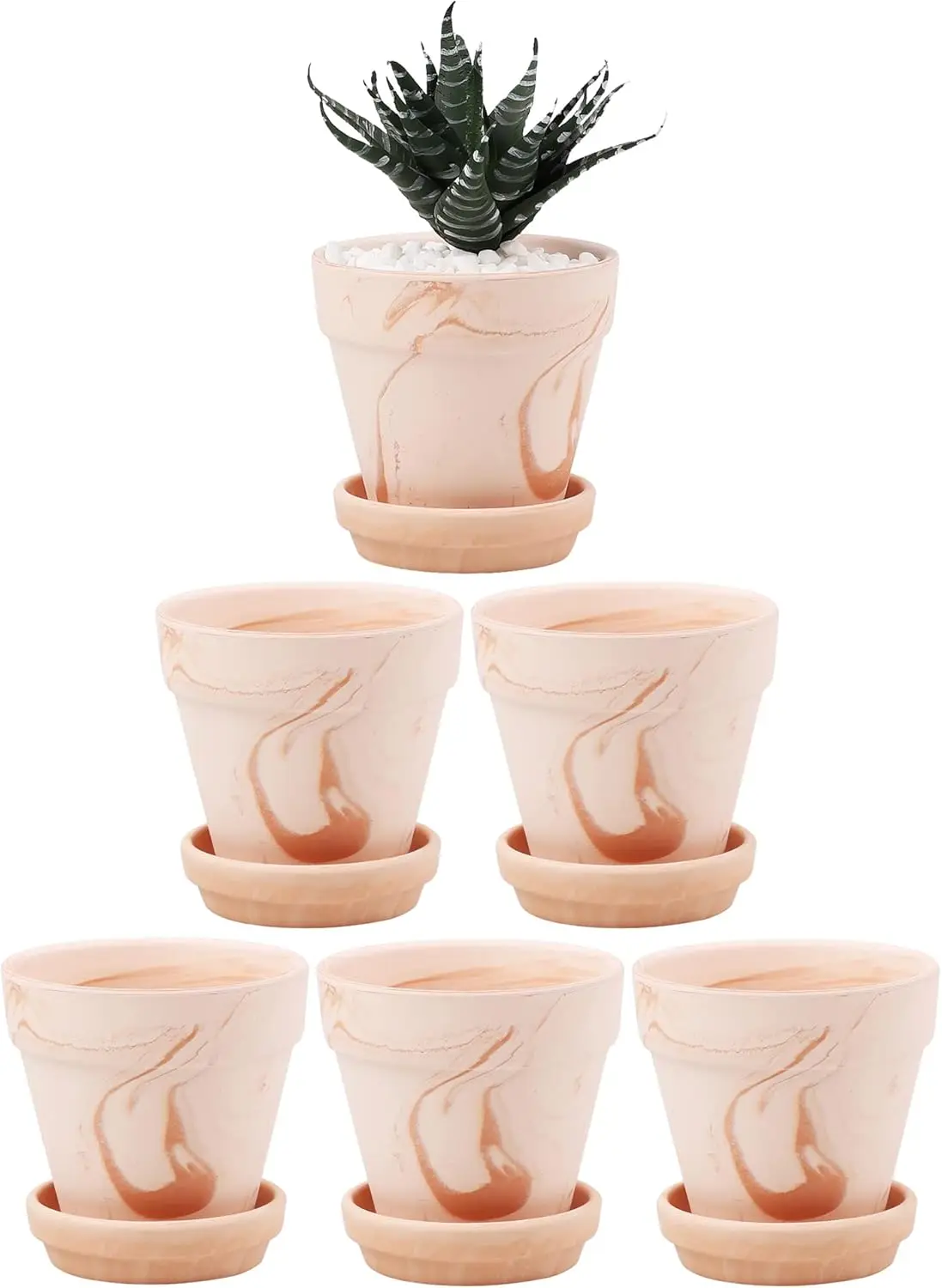 

Terra Cotta Pots with Saucer - 6-Pack Small Terracotta 4'' Clay Ceramic Planter Great for Cacti & Succulents with Draina