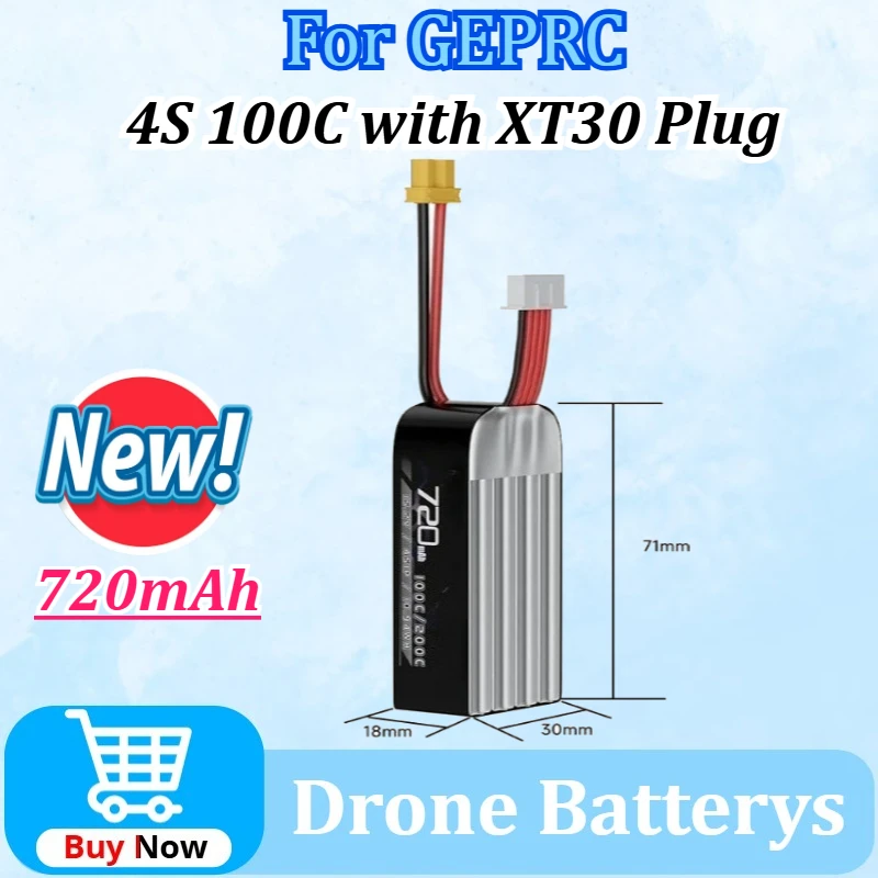 

Battery for GEPRC Lithium High Voltage 4S 15.2V 720mAh 100C Battery XT30 for 2-4 inch Series Drone RC FPV Quadcopter Accessories