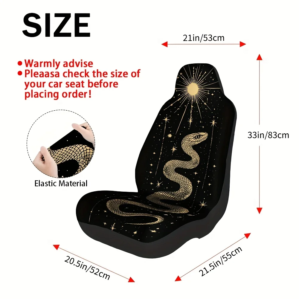 2pcs Set Fit Car Seat Covers For SUV, Sedan, MPV - Mystic Snake & Stars Print All-Weather Vehicle Seat Protectors, Quick Install