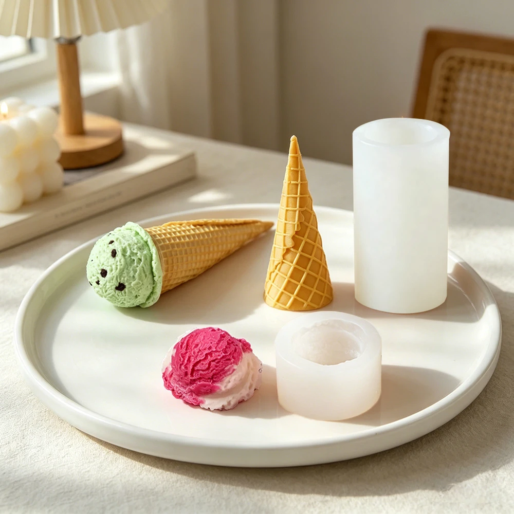 3D Ice Cream Cone Silicone Candle Mold DIY Ice Cream + Cone Molds for Handmade Aromatherapy Plaster Candle Soap & Resin Crafts - view 2
