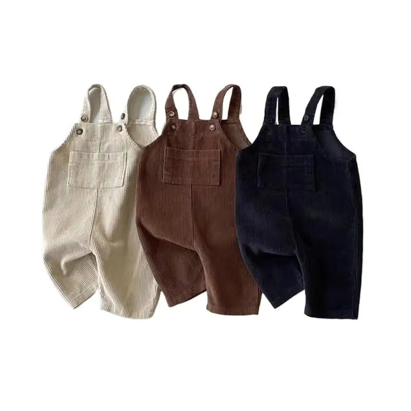 2024 Newborn Girl Solid Color Suspender Pants Corduroy Autumn Toddler Boy Strap Pants Versatile Children Clothing 1-3 Years