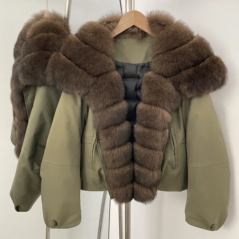 

Natural Fur Collar Down Coat Warm Clothes for Women Short Thickened Reality Fur Coat New Winter Long Sleeve Puffer Jacket Female