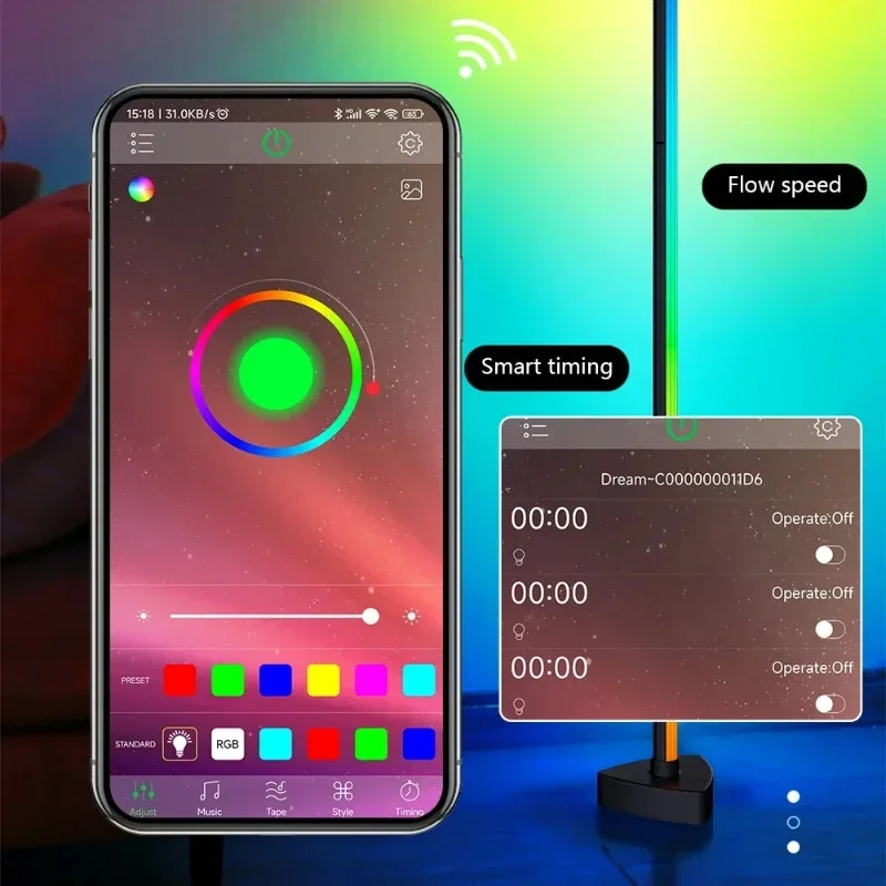 Narożna lampa podłogowa z możliwością przyciemniania 125cm stojak Bluetooth RGB nastrojowe oświetlenie LED do sypialni dekoracje domowe w stylu
