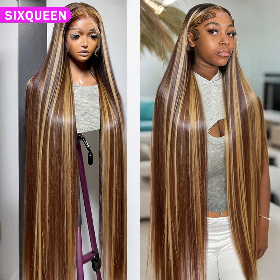 Ombre Lace Front Perücke Echthaar 13x6 Gerade Highlight Perücke Echthaar 4/27 Farbige Honigblonde HD Lace Frontal Perücken für Frauen