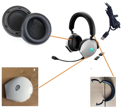 Original Replacement Parts for Alienware AW920H Headphones,Ear Pads,Headband,Cups Shell,charger data cable headset repair parts
