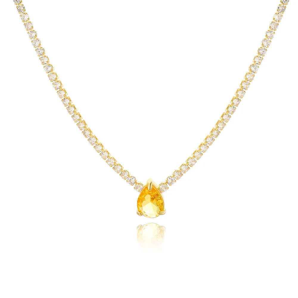 ZAKOL Shinny Full Crystal Square Heart Zirconia Anhänger-Halskette für Frauen, gelb, rosa, CZ, Tenniskette, Choker, Hochzeitsschmuck – Detail 8